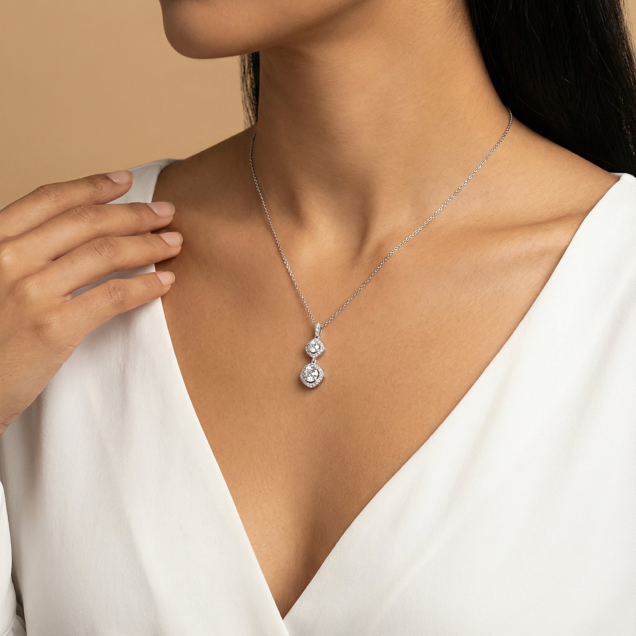 Double Geometric Moissanite Pendant Necklace