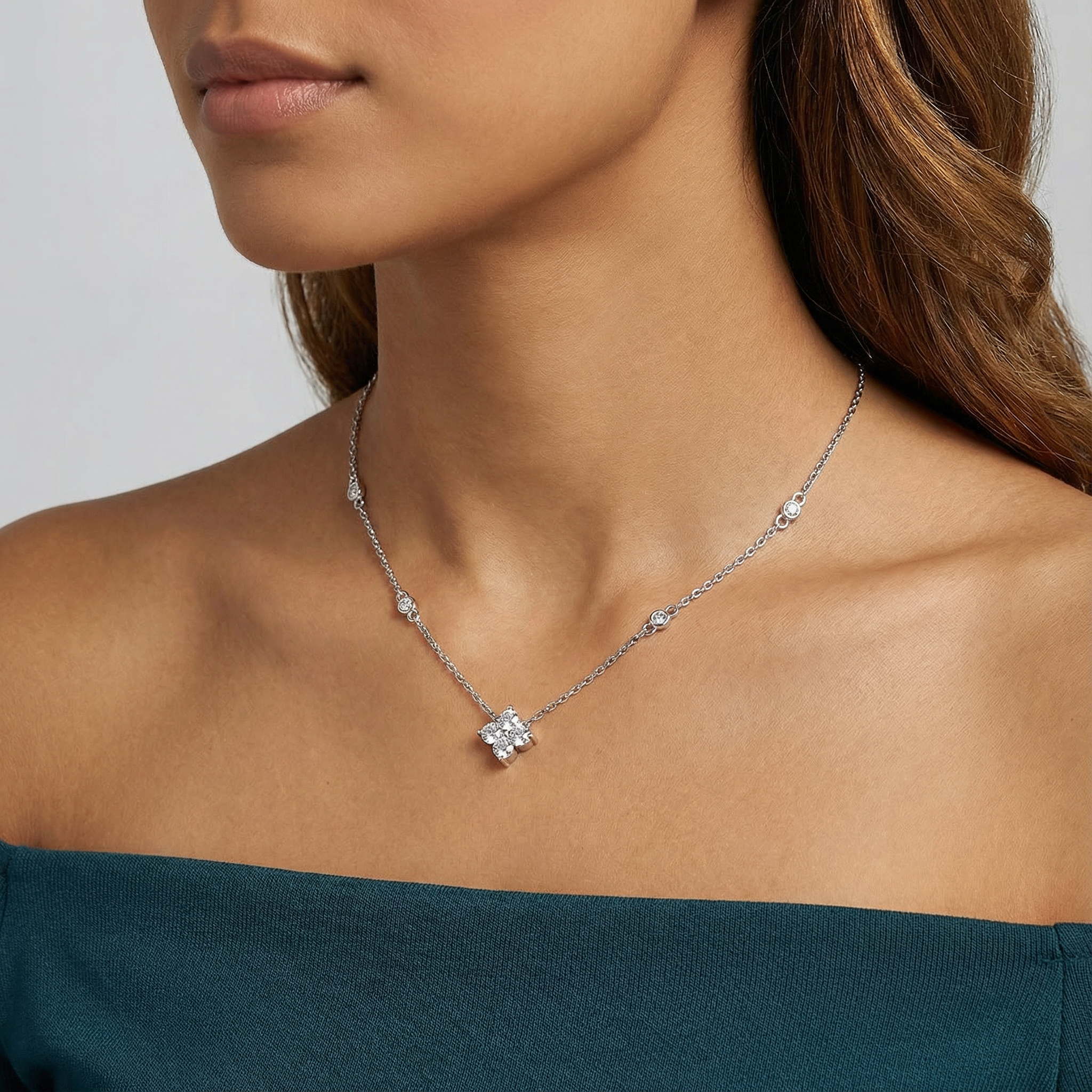 Delicate Moissanite Clover Station Necklace