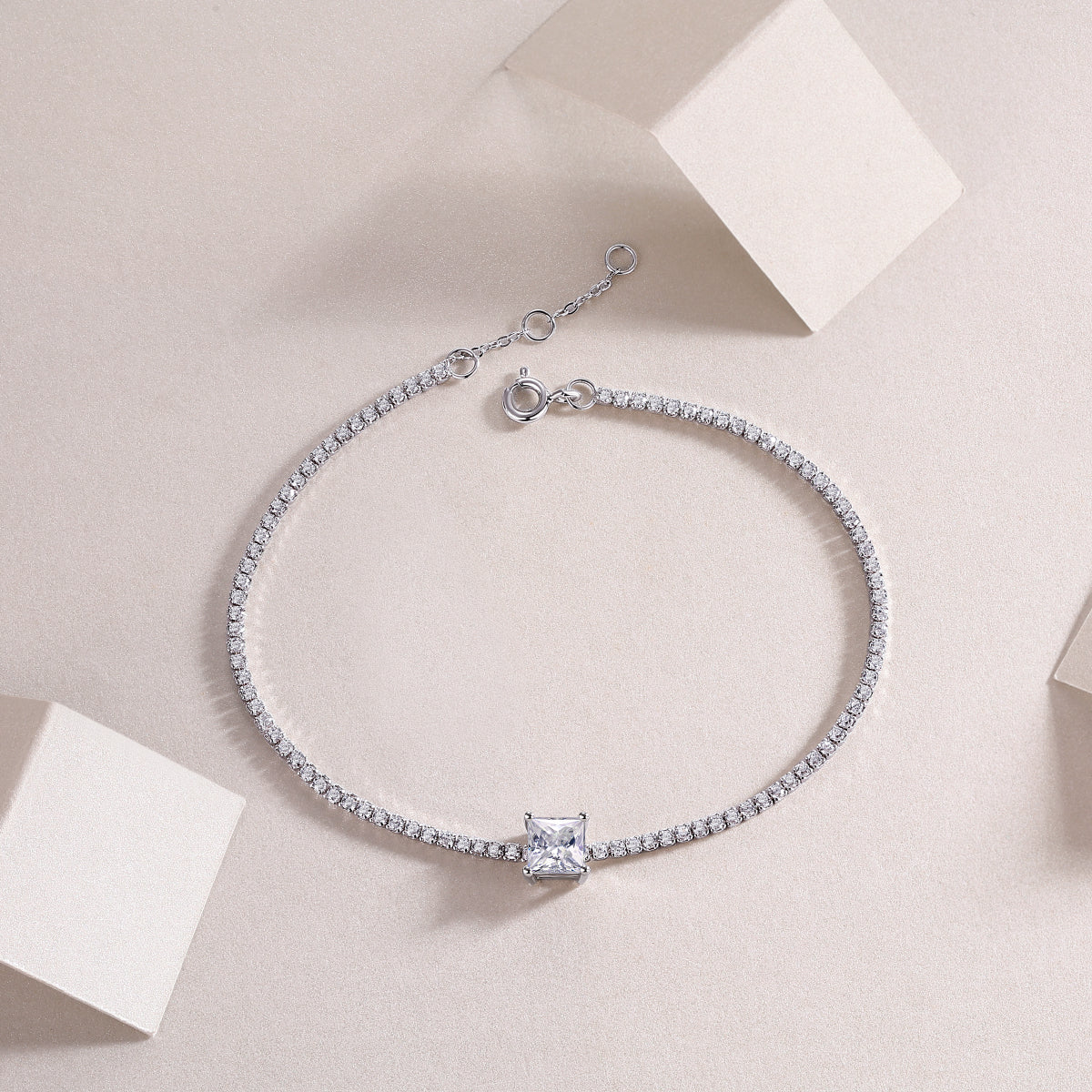Ice Square Solitaire Moissanite Tennis Bracelet