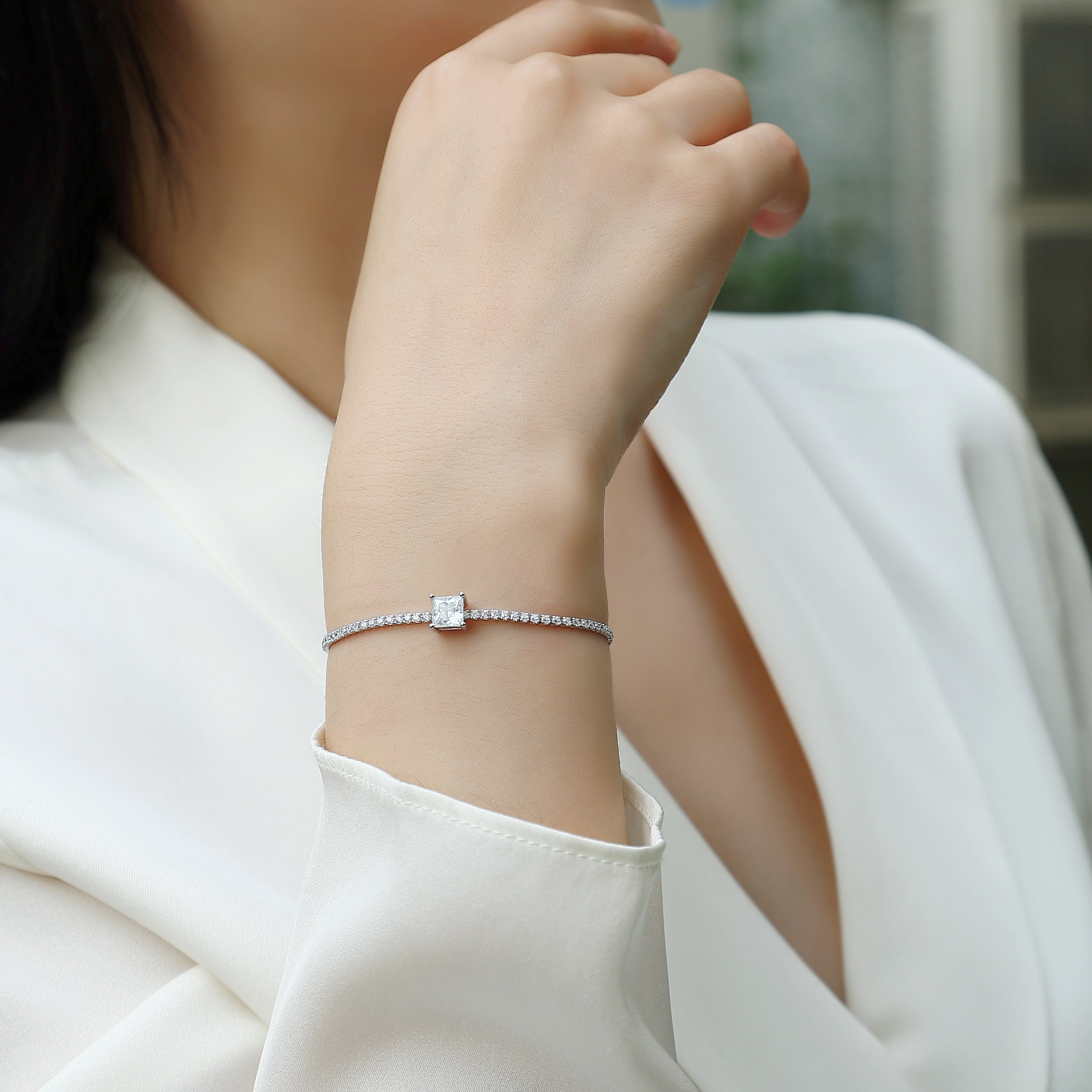 Ice Square Solitaire Moissanite Tennis Bracelet