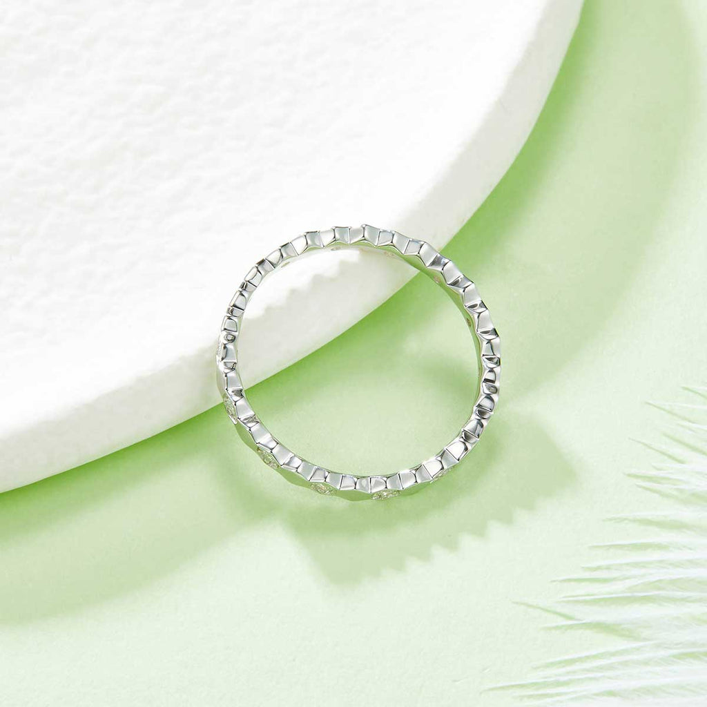 Honeycomb Moissanite Eternity Band in 925 Sterling Silver with White Gold Plating – 0.2 ct