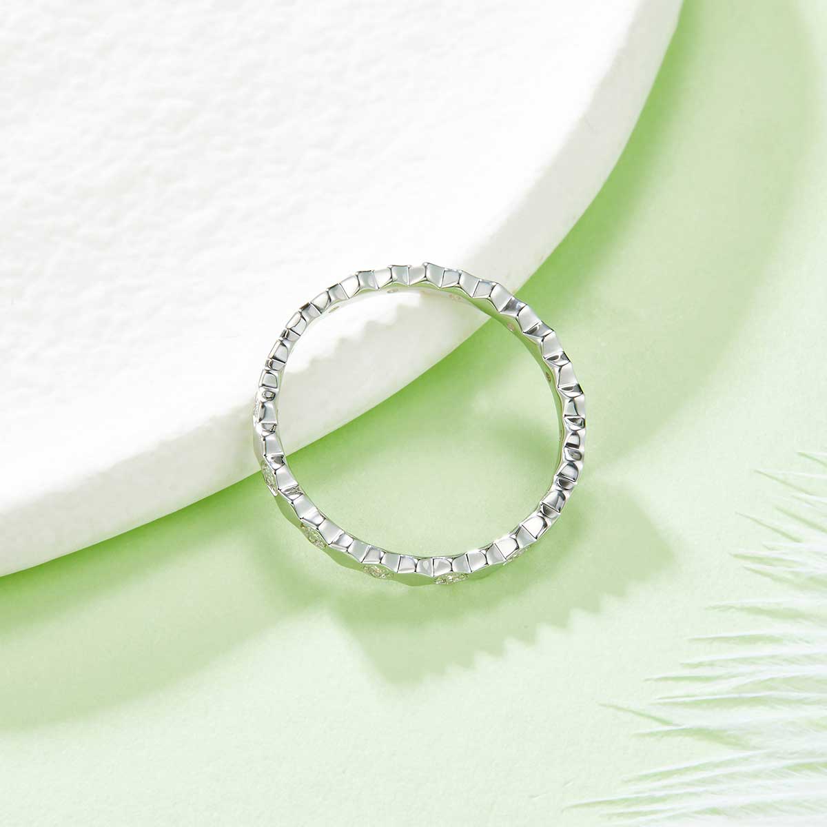 Honeycomb Moissanite Eternity Band in 925 Sterling Silver with White Gold Plating – 0.2 ct