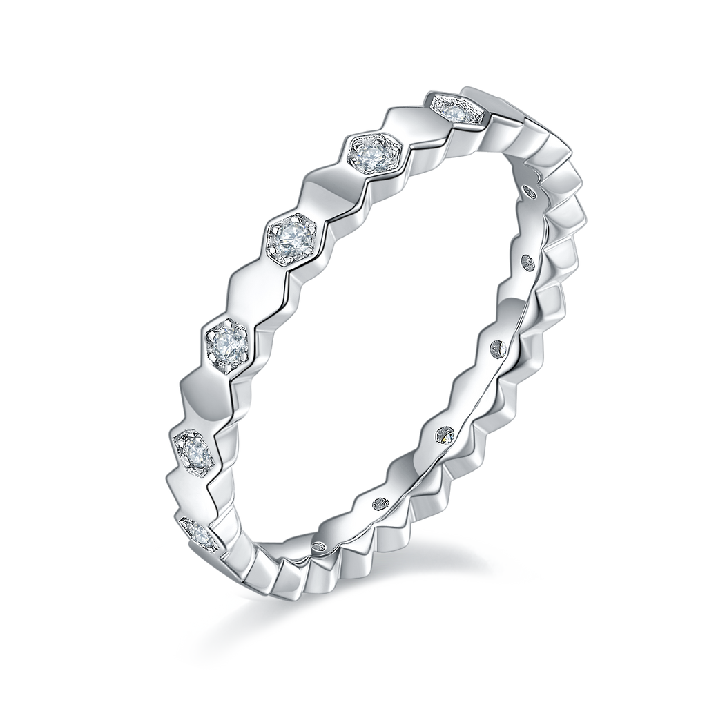 Honeycomb Moissanite Eternity Band in 925 Sterling Silver with White Gold Plating – 0.2 ct