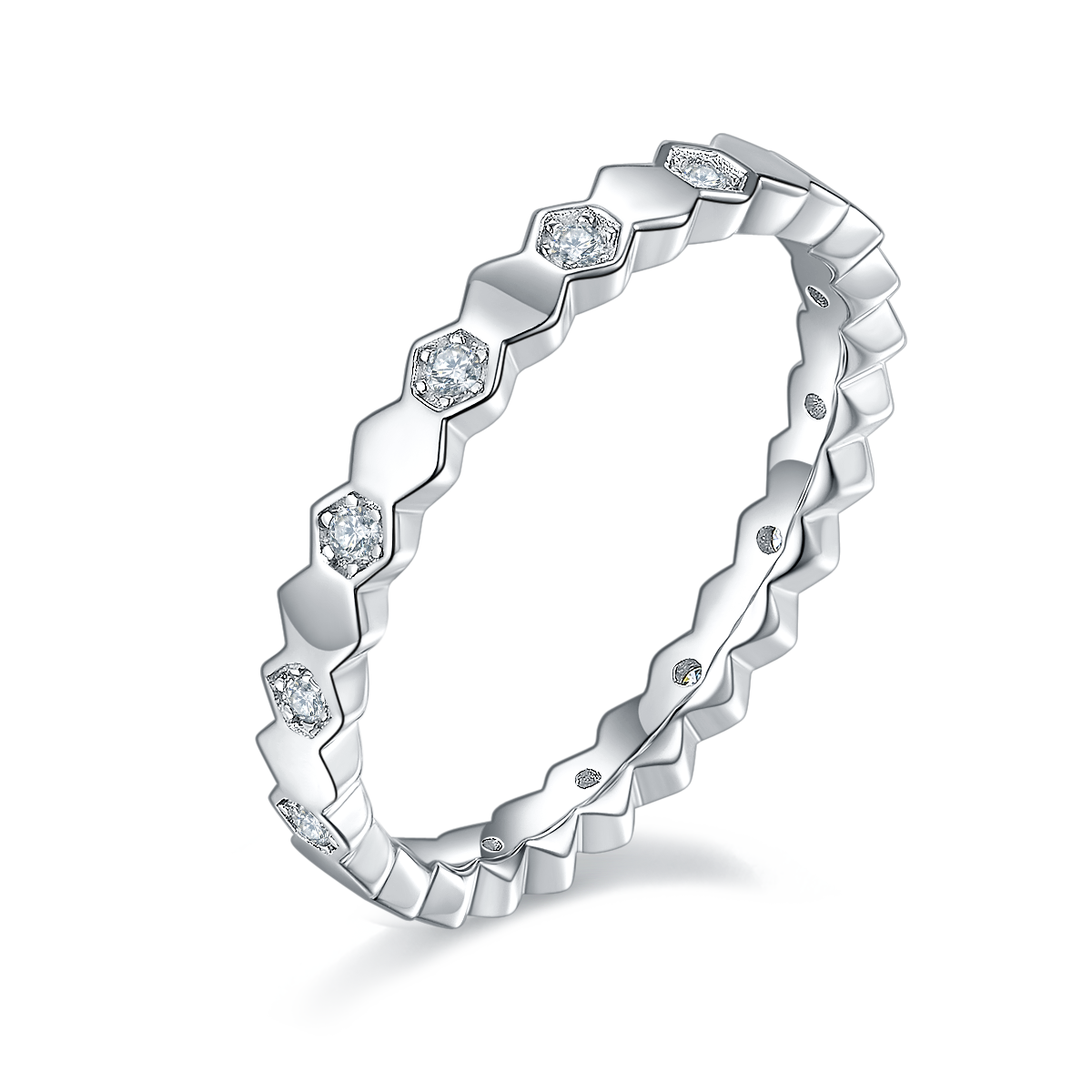 Honeycomb Moissanite Eternity Band in 925 Sterling Silver with White Gold Plating – 0.2 ct