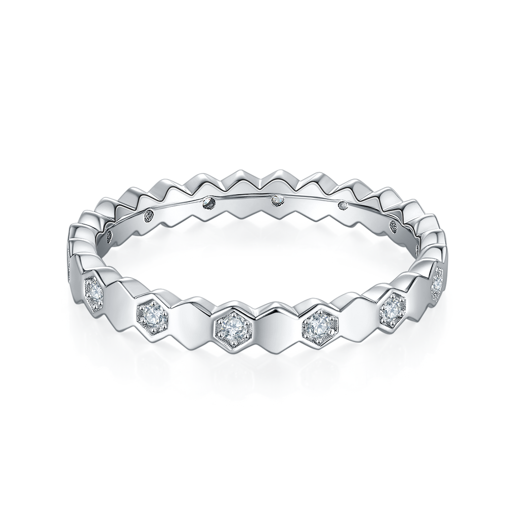 Honeycomb Moissanite Eternity Band in 925 Sterling Silver with White Gold Plating – 0.2 ct