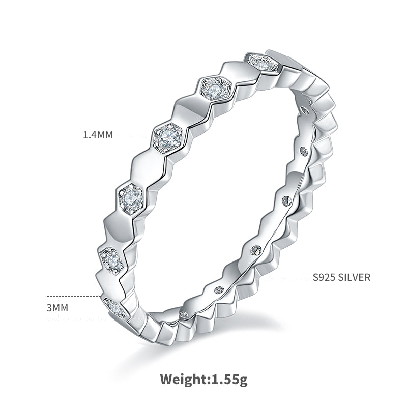 Honeycomb Moissanite Eternity Band in 925 Sterling Silver with White Gold Plating – 0.2 ct