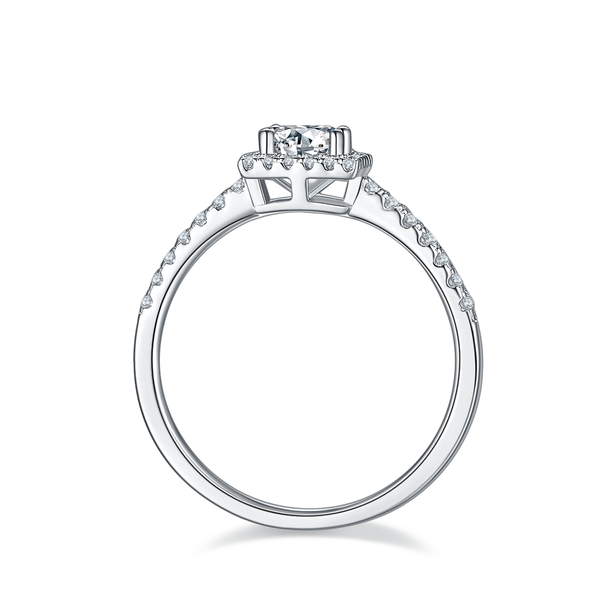 Square Halo Moissanite Diamond Ring in 925 Sterling Silver with White Gold Plating - 0.5ct