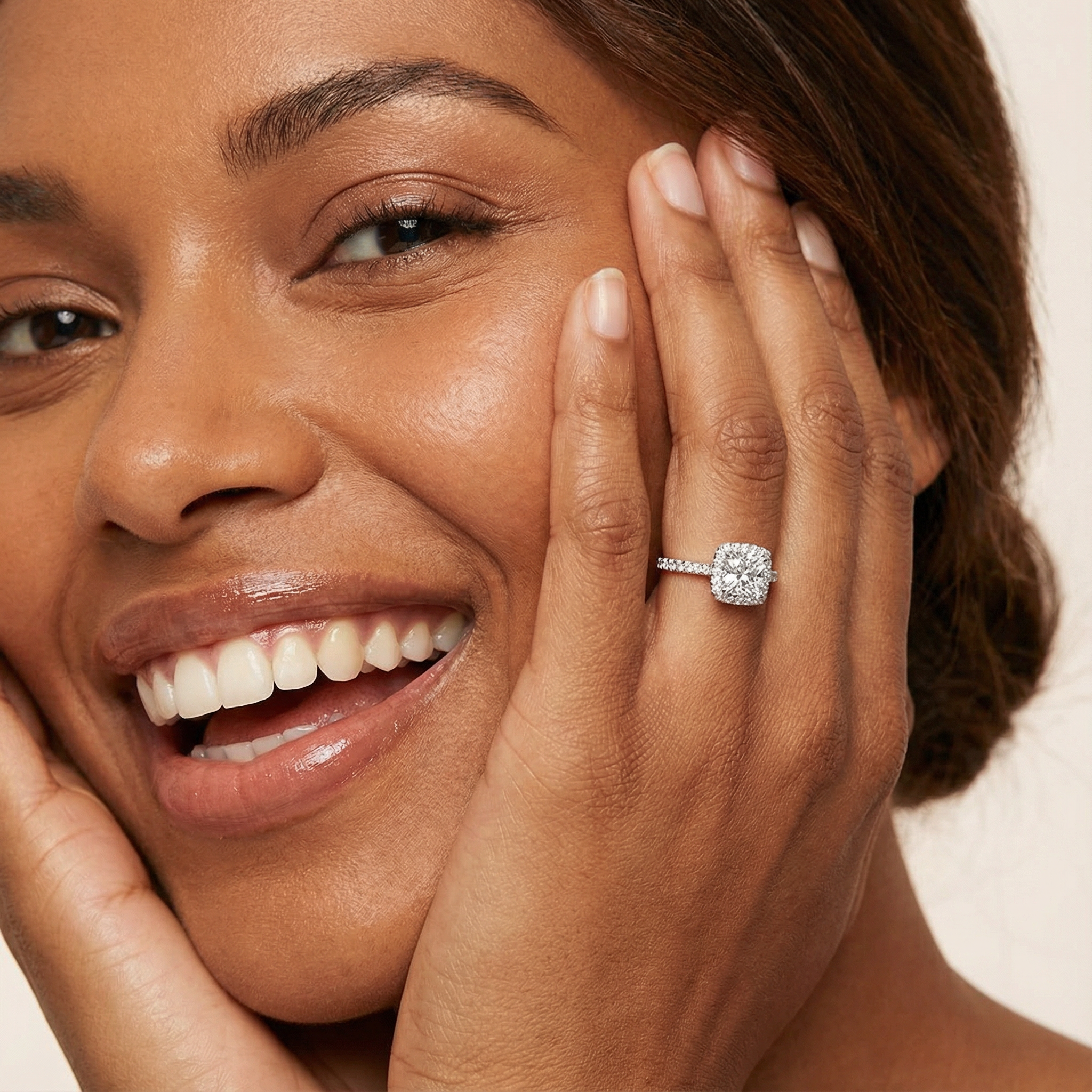 Square Halo Moissanite Diamond Ring