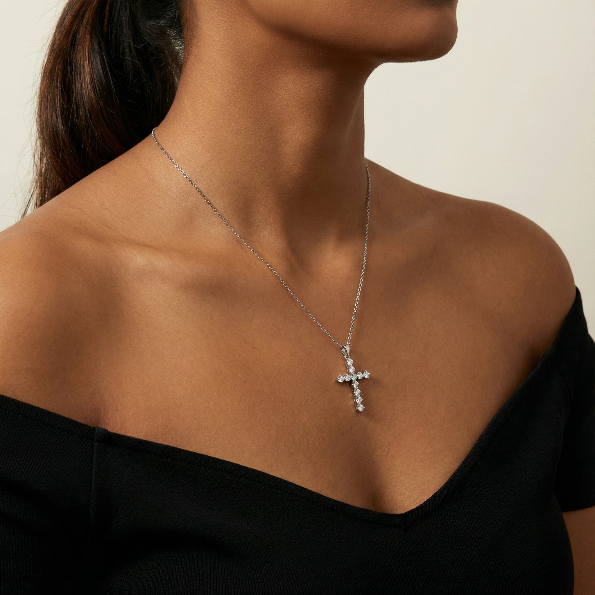 Floral Cross Moissanite Pendant Necklace