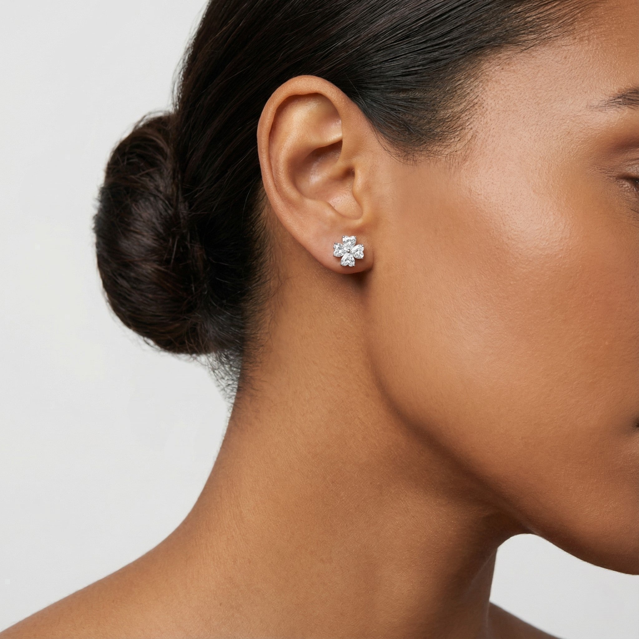 Heart‑Shaped Clover Moissanite Stud Earrings