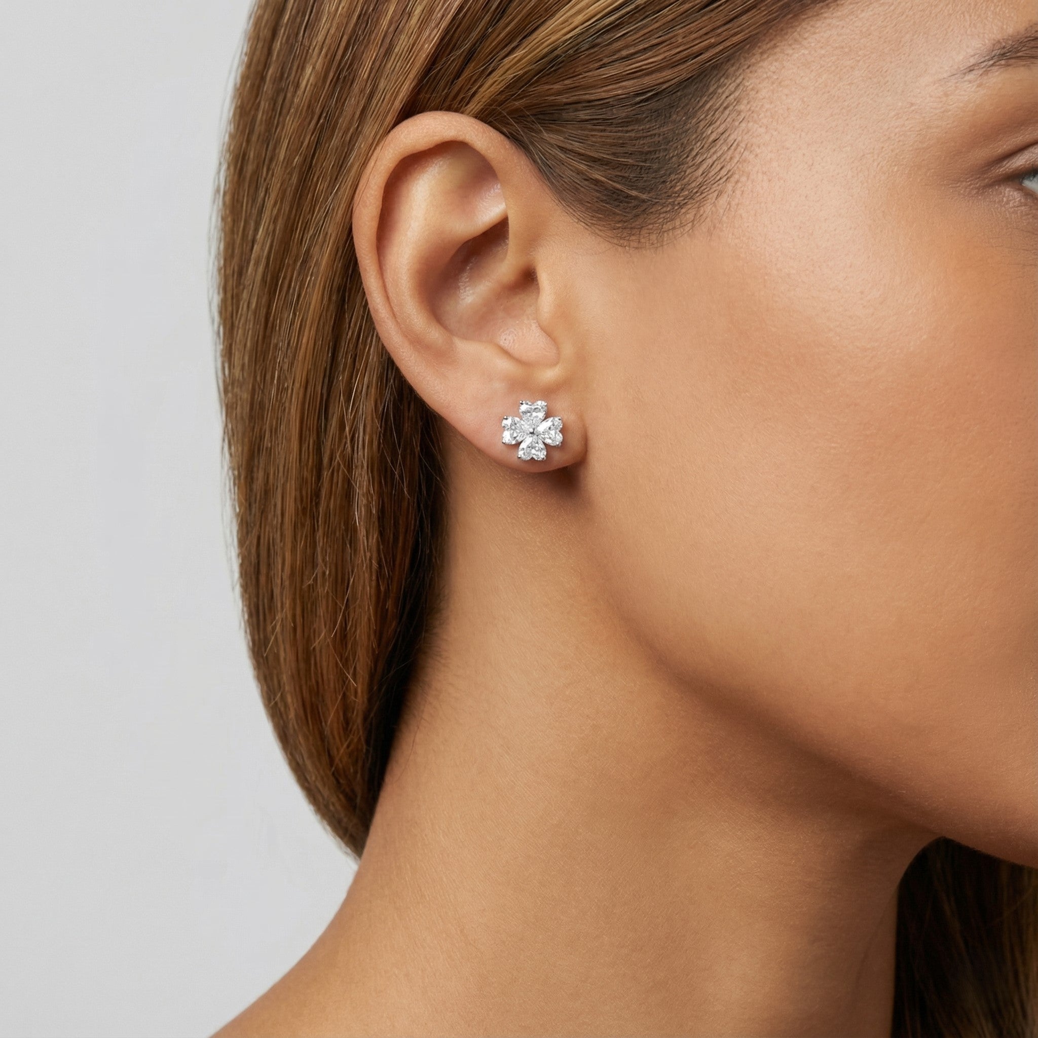 Heart‑Shaped Clover Moissanite Stud Earrings