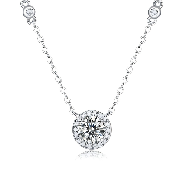 Classic Station Halo Moissanite Pendant Necklace