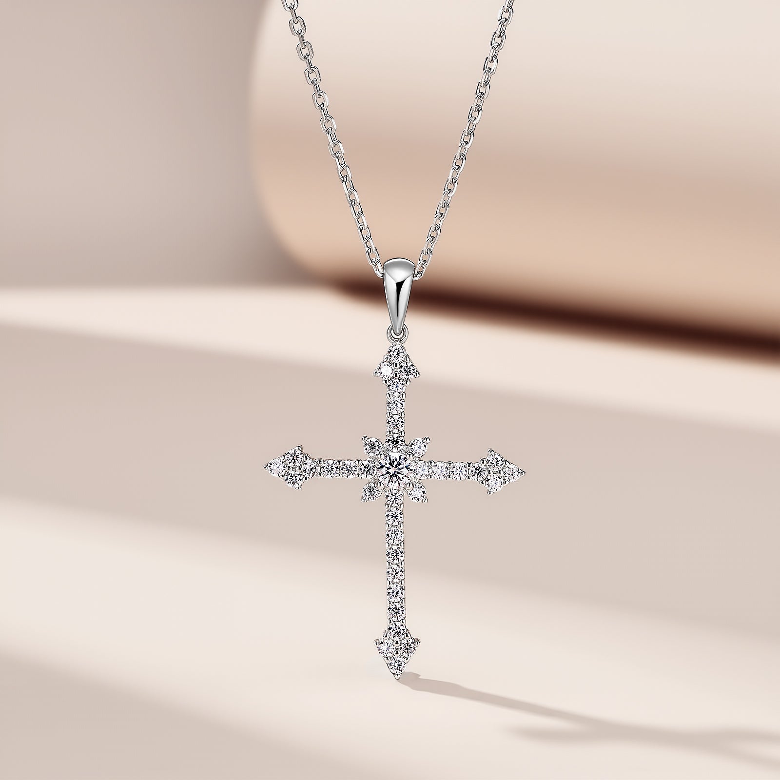 Pavé Cross Moissanite Pendant Necklace