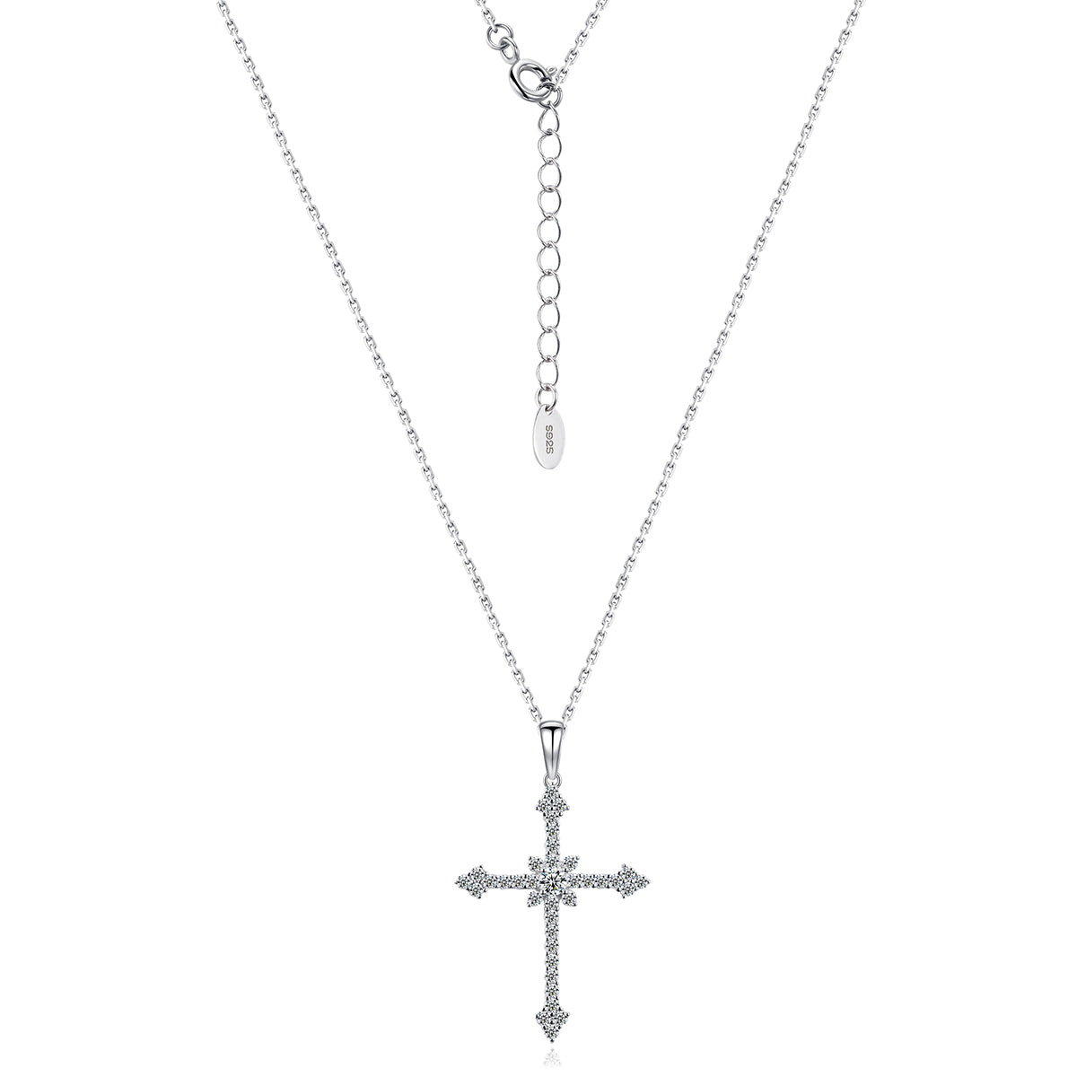 Pavé Cross Moissanite Pendant Necklace