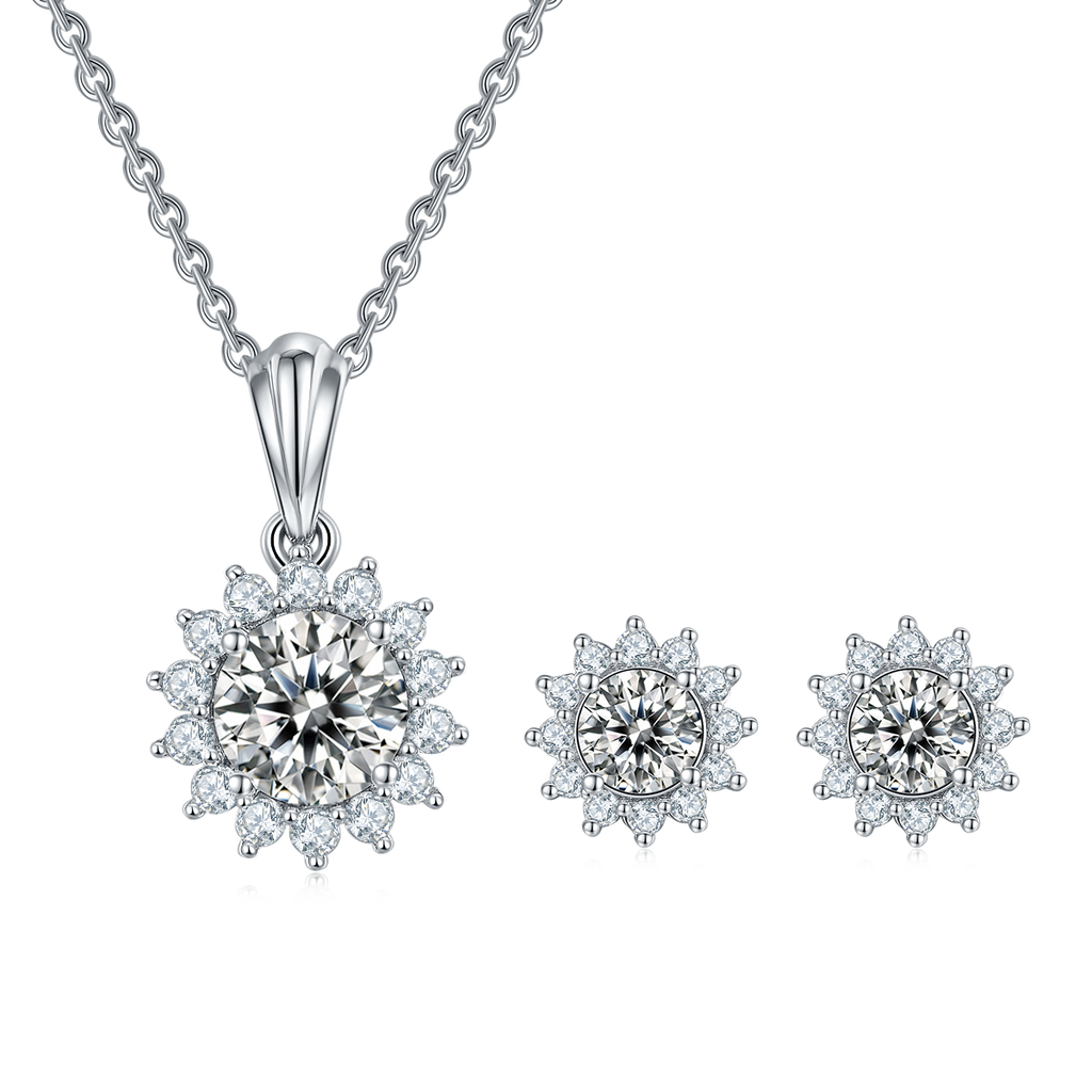 Sunburst Halo Moissanite Jewelry Set