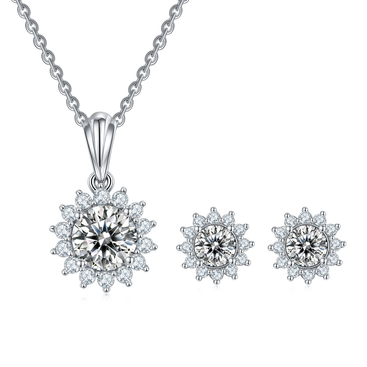 Sunburst Halo Moissanite Jewelry Set