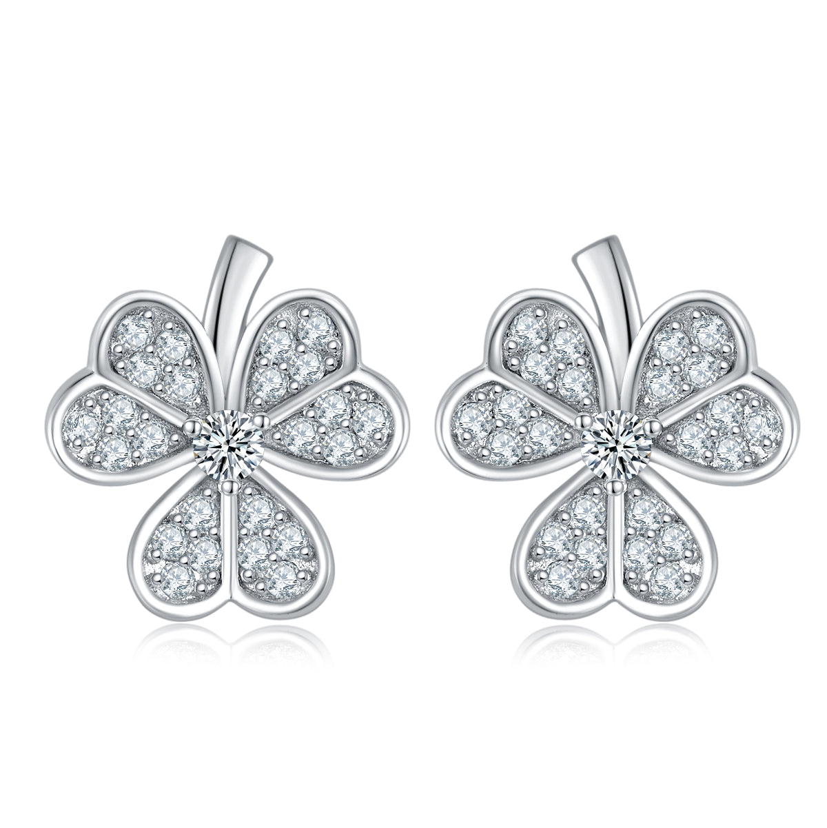 Lucky Three‑Leaf Clover Moissanite Jewelry Set in 925 Sterling Silver with 18K White Gold Plating – 0.38 ct