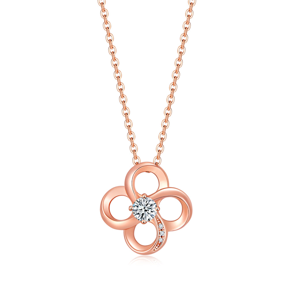Four‑Leaf Clover Moissanite Necklace in 925 Sterling Silver with Rose Gold Plating – 0.3 ct