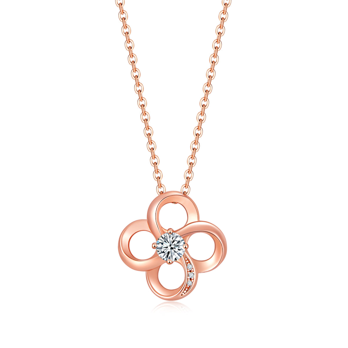 Four‑Leaf Clover Moissanite Necklace in 925 Sterling Silver with Rose Gold Plating – 0.3 ct