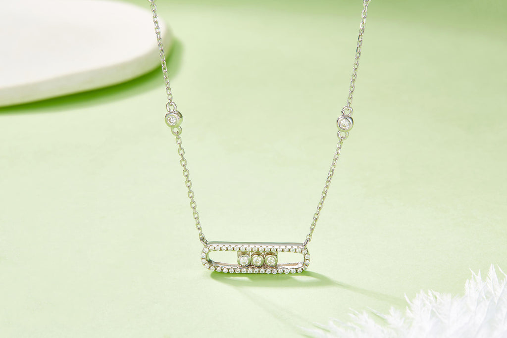 Dynamic Bar Moissanite Necklace in 925 Sterling Silver with White Gold Plating – 0.36 ct