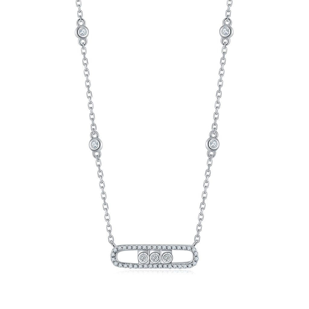 Dynamic Bar Moissanite Necklace in 925 Sterling Silver with White Gold Plating – 0.36 ct