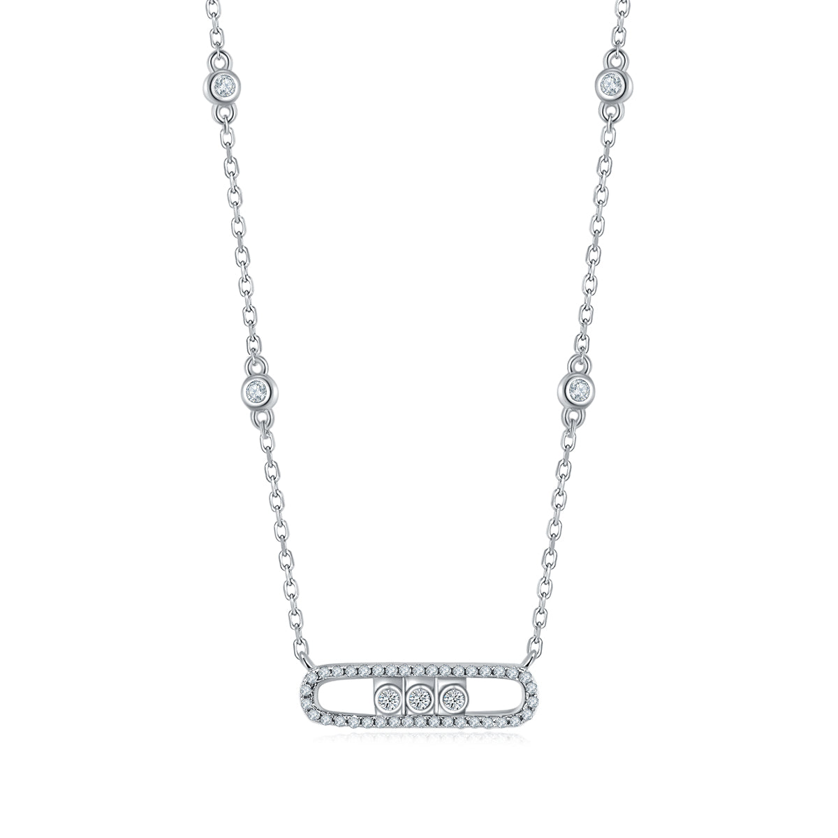 Dynamic Bar Moissanite Necklace in 925 Sterling Silver with White Gold Plating – 0.36 ct