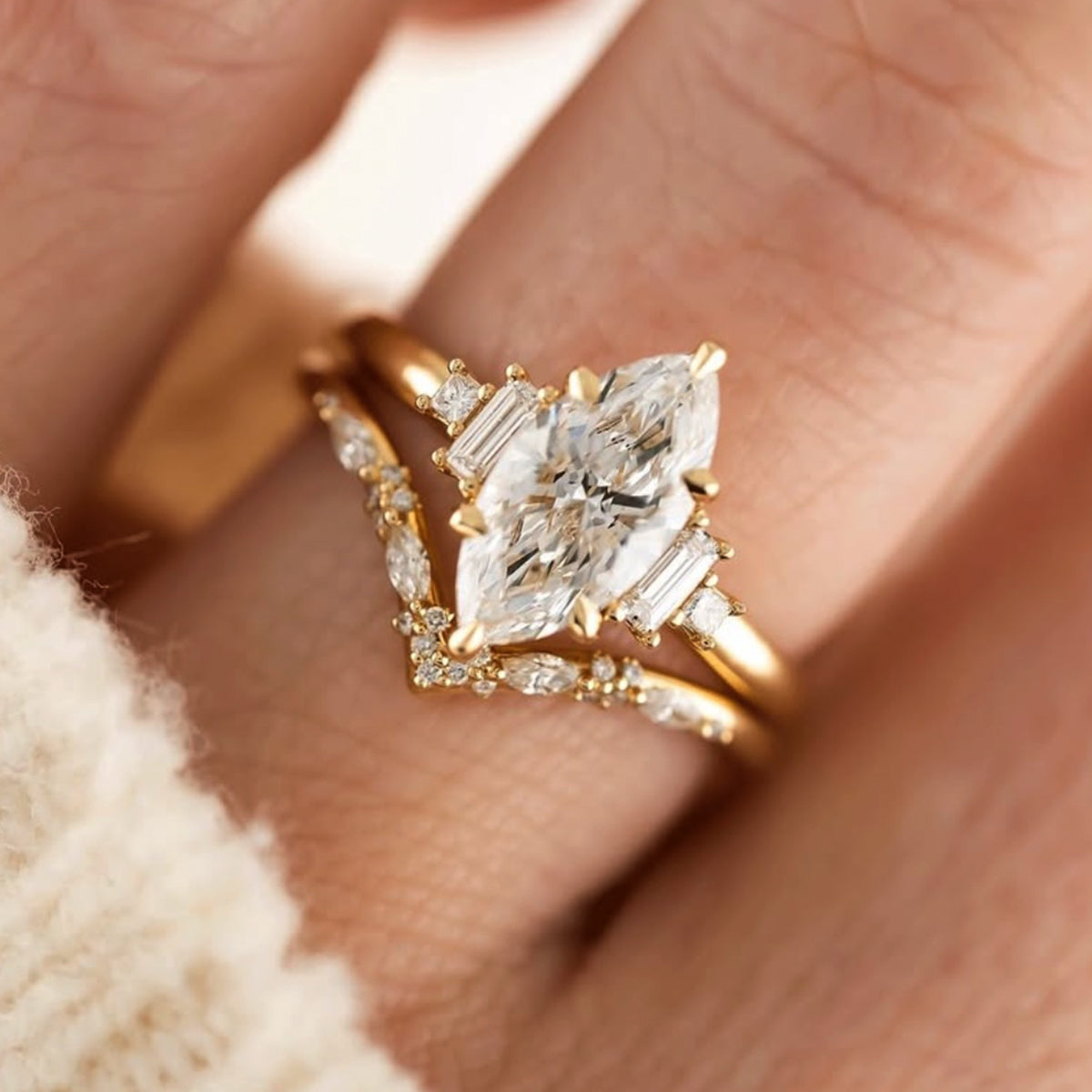 Marquise Moissanite Elegant Ring Set