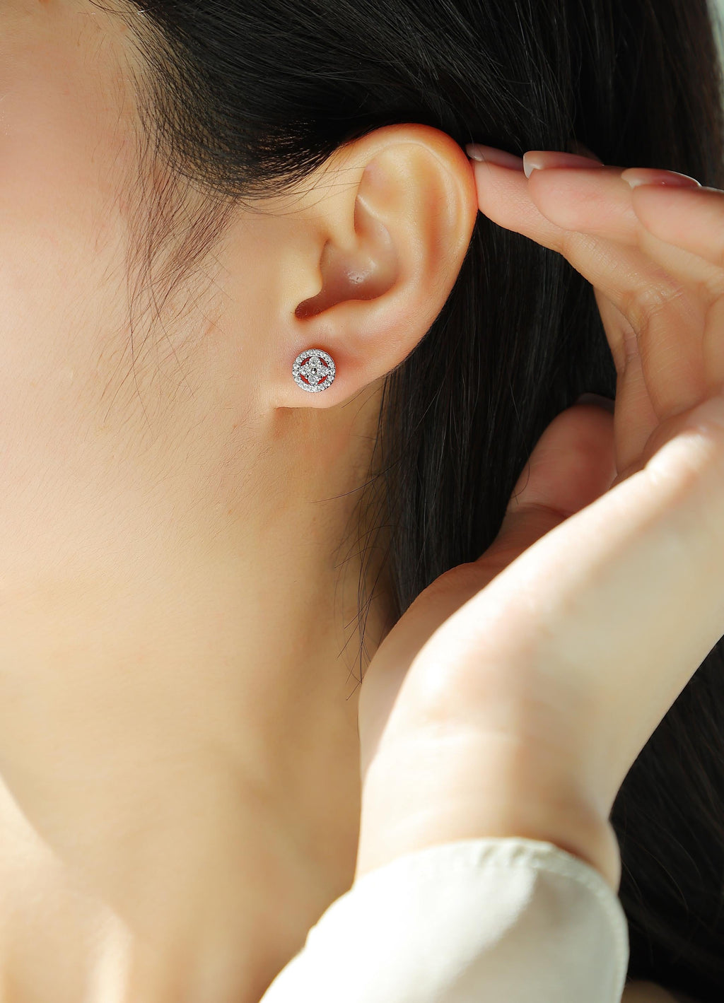 Halo Moissanite Stud Earrings, 18K White Gold Plated Sterling Silver