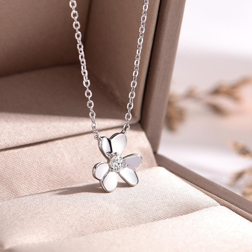 Moissanite Three-Leaf Clover Necklace - Sterling Silver, White Gold Plated