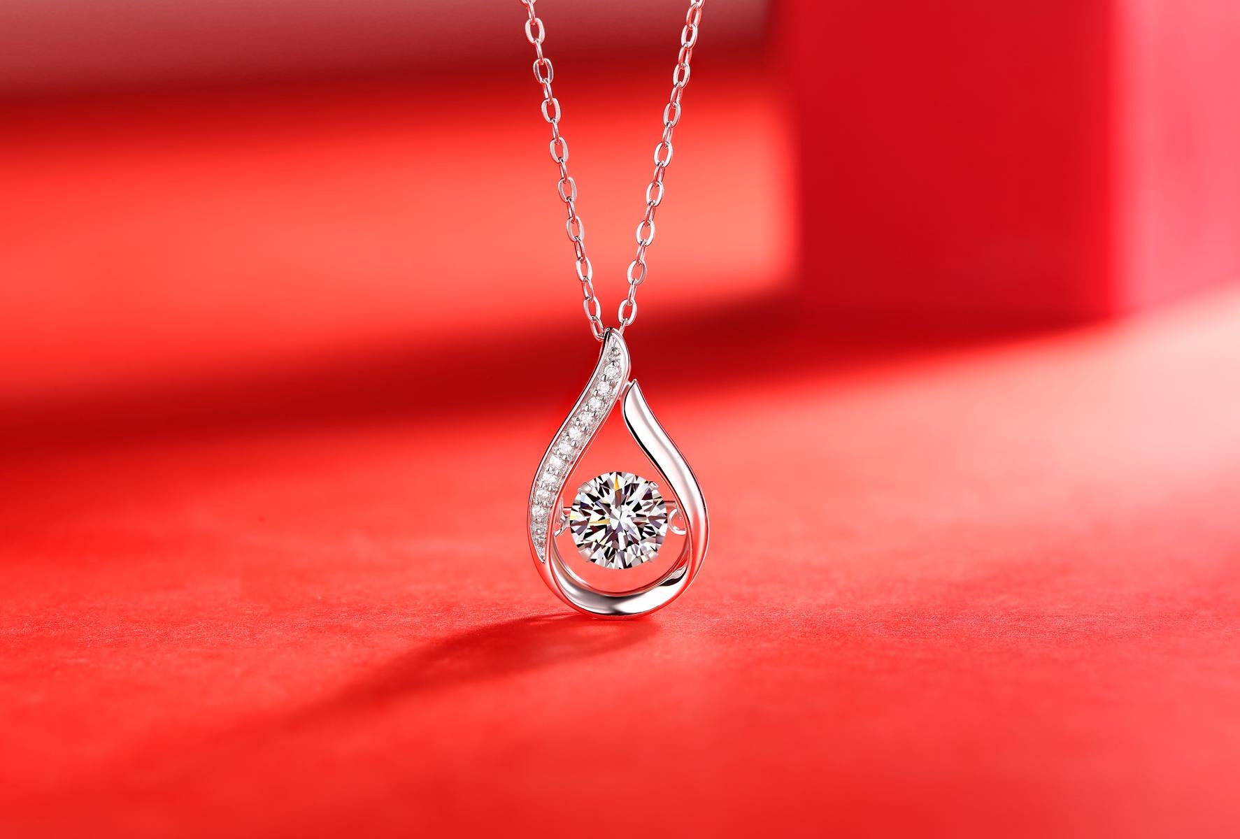 Teardrop Moissanite Pendant Necklace in 925 Sterling Silver with White Gold Plating - 1.0 ct