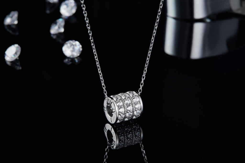 Slender Waist Moissanite Necklace in 925 Sterling Silver with White or Rose Gold Plating
