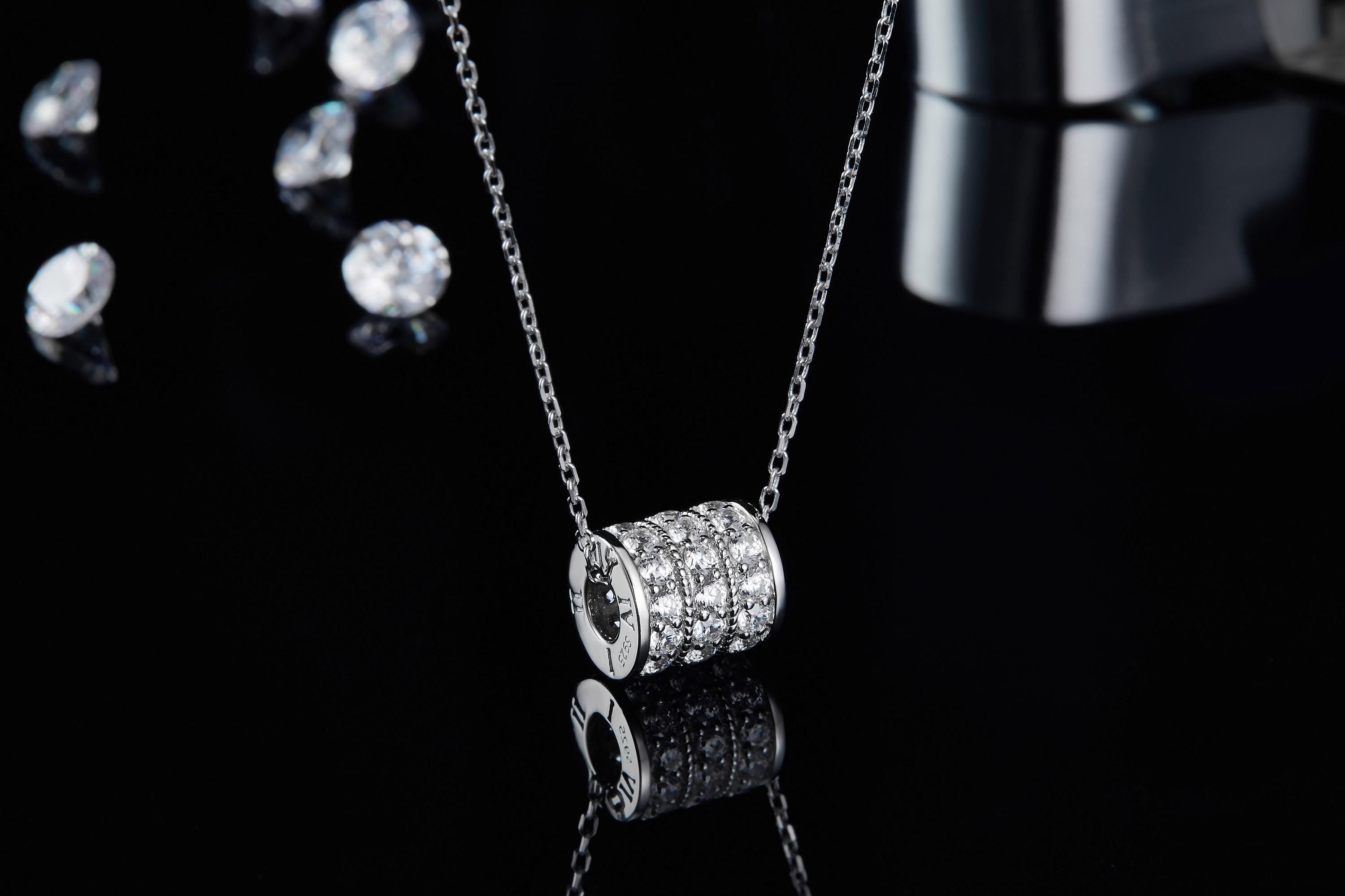 Slender Waist Moissanite Necklace in 925 Sterling Silver with White or Rose Gold Plating