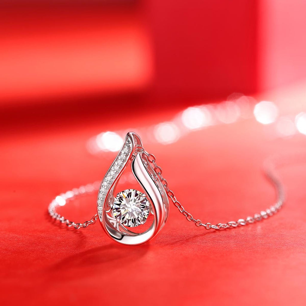 Teardrop Moissanite Pendant Necklace in 925 Sterling Silver with White Gold Plating - 1.0 ct