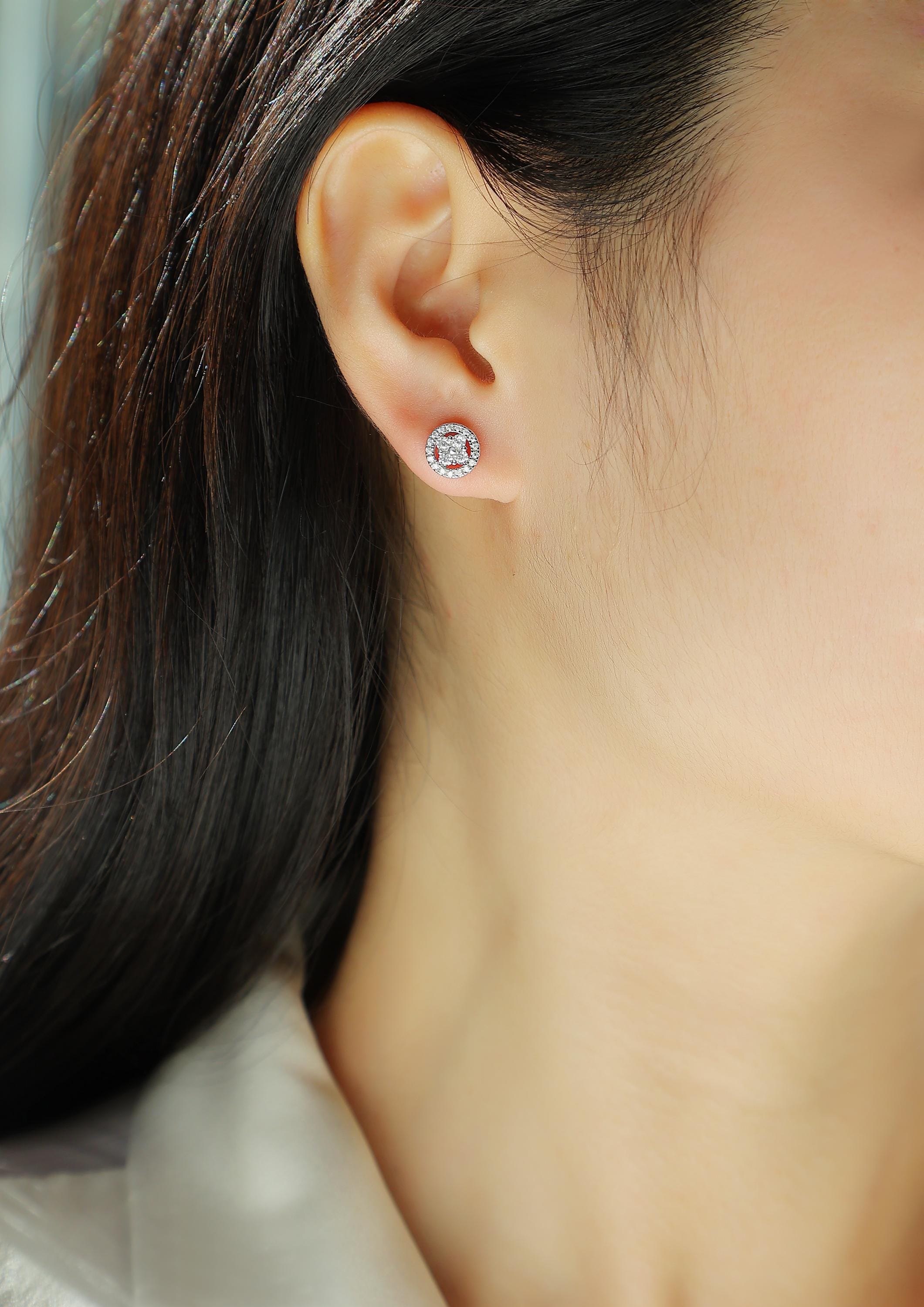 Halo Moissanite Stud Earrings, 18K White Gold Plated Sterling Silver