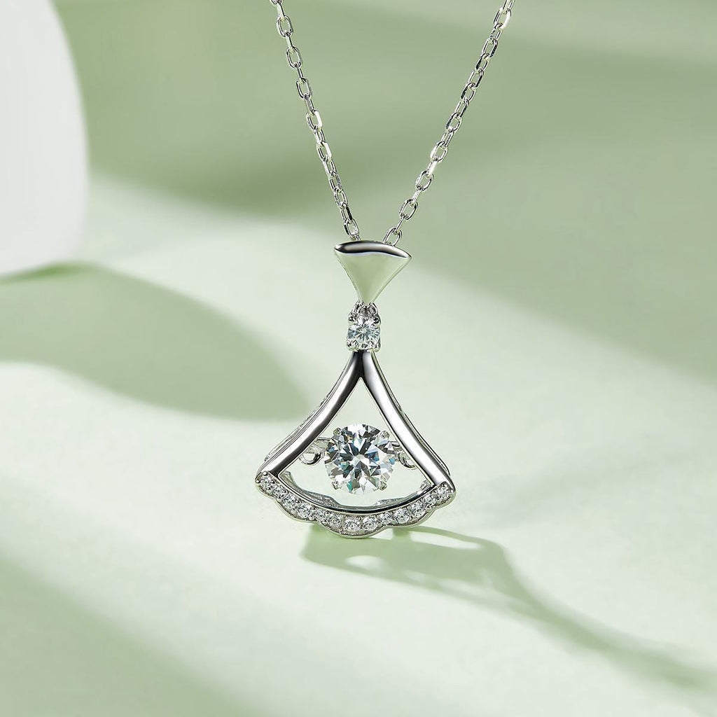 Skirt Dance Moissanite Necklace in 925 Sterling Silver with White Gold Plating - 0.5 ct