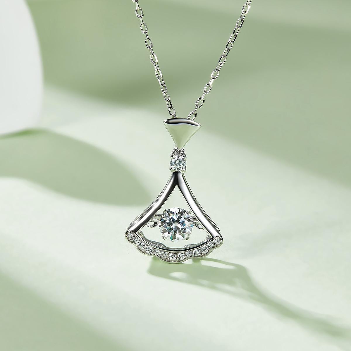 Skirt Dance Moissanite Necklace in 925 Sterling Silver with White Gold Plating - 0.5 ct