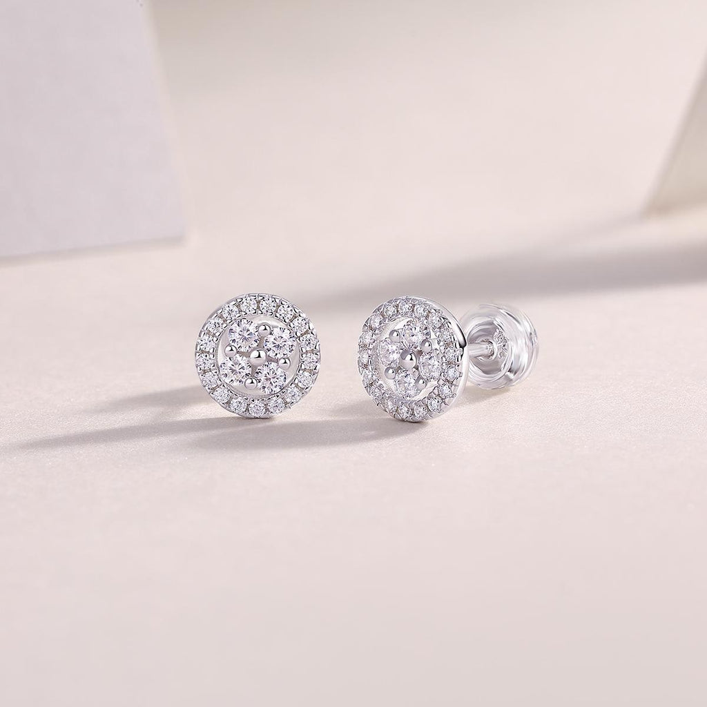 Halo Moissanite Stud Earrings, 18K White Gold Plated Sterling Silver