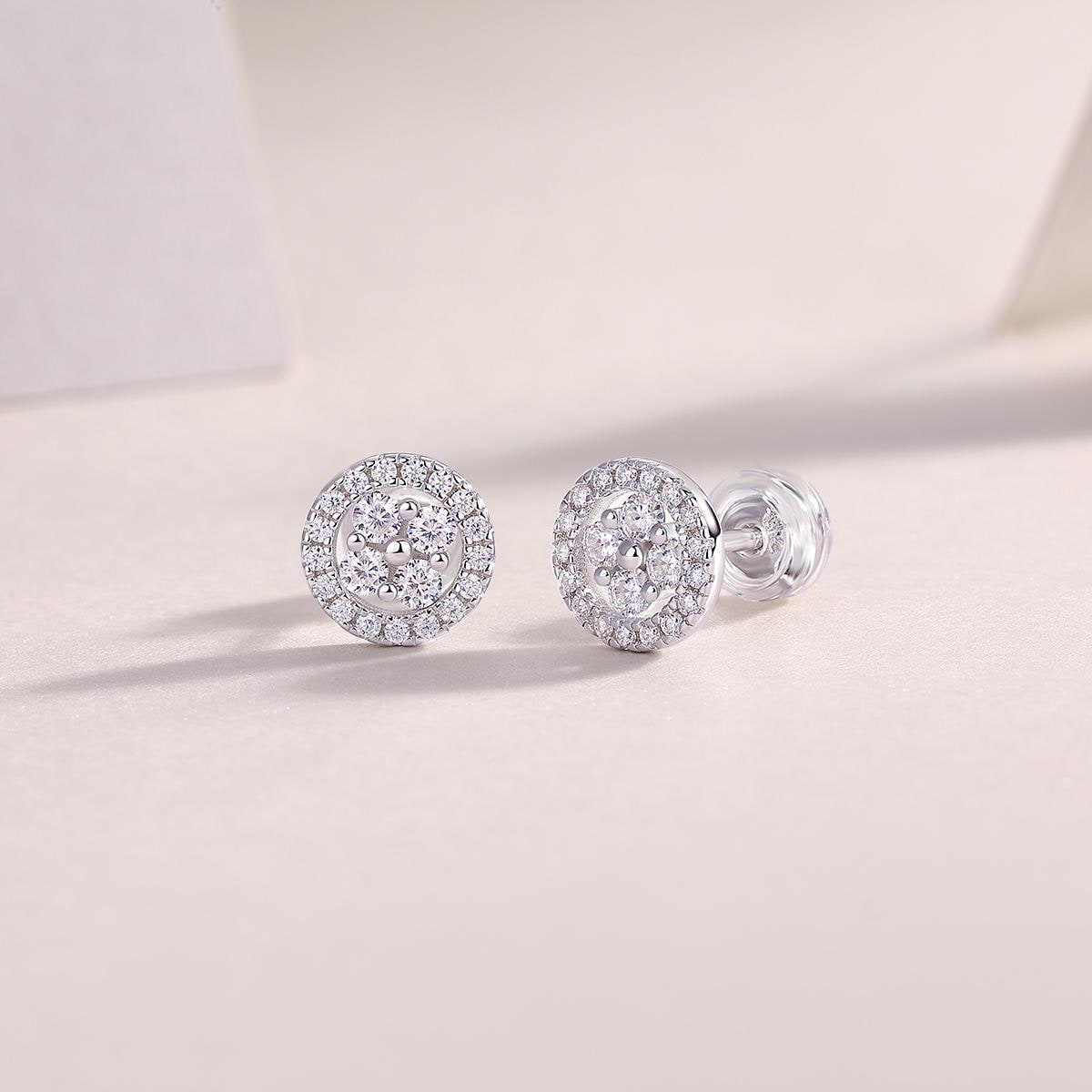 Halo Moissanite Stud Earrings, 18K White Gold Plated Sterling Silver