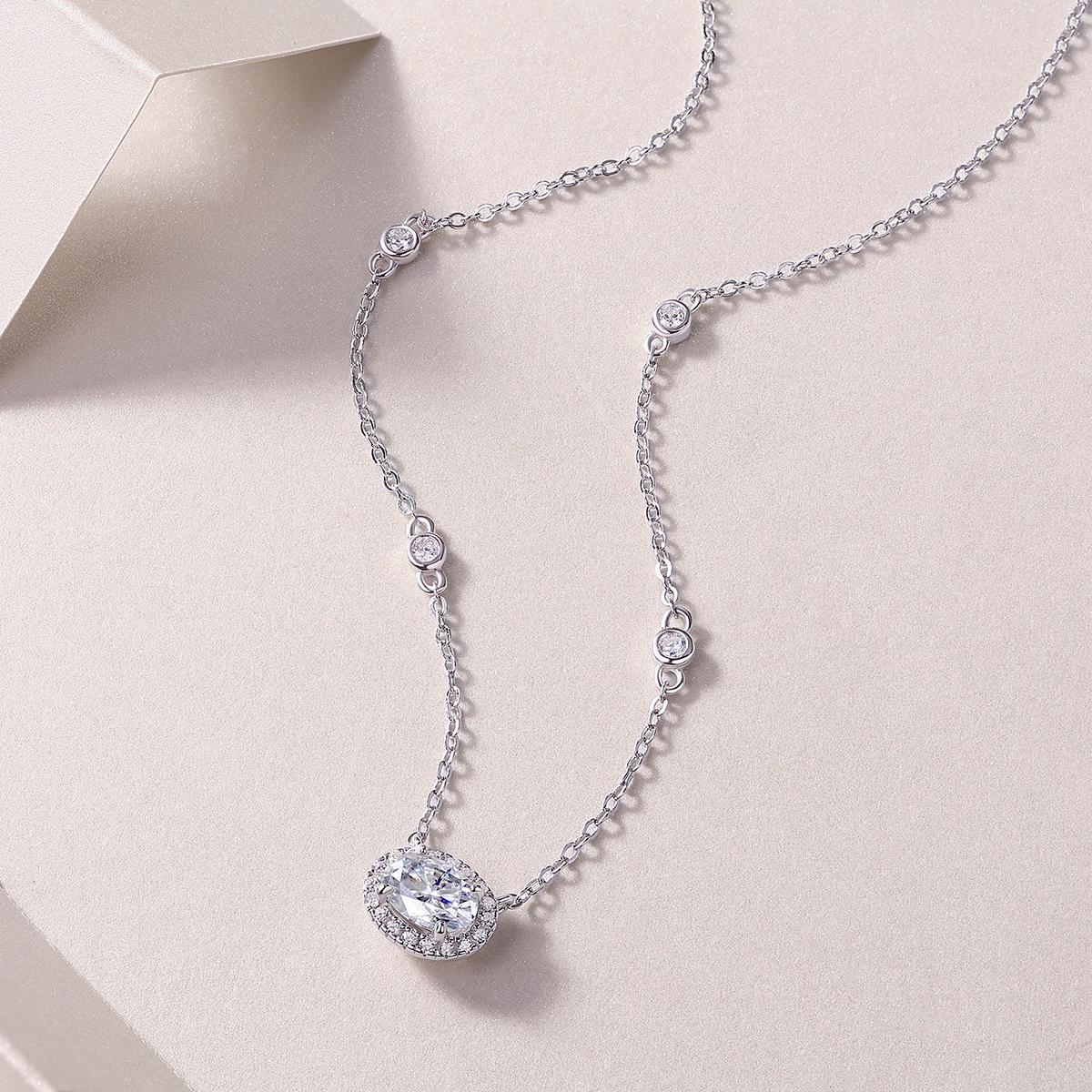 Oval Moissanite Pendant Necklace in 925 Sterling Silver with White Gold Plating - 1.0 ct