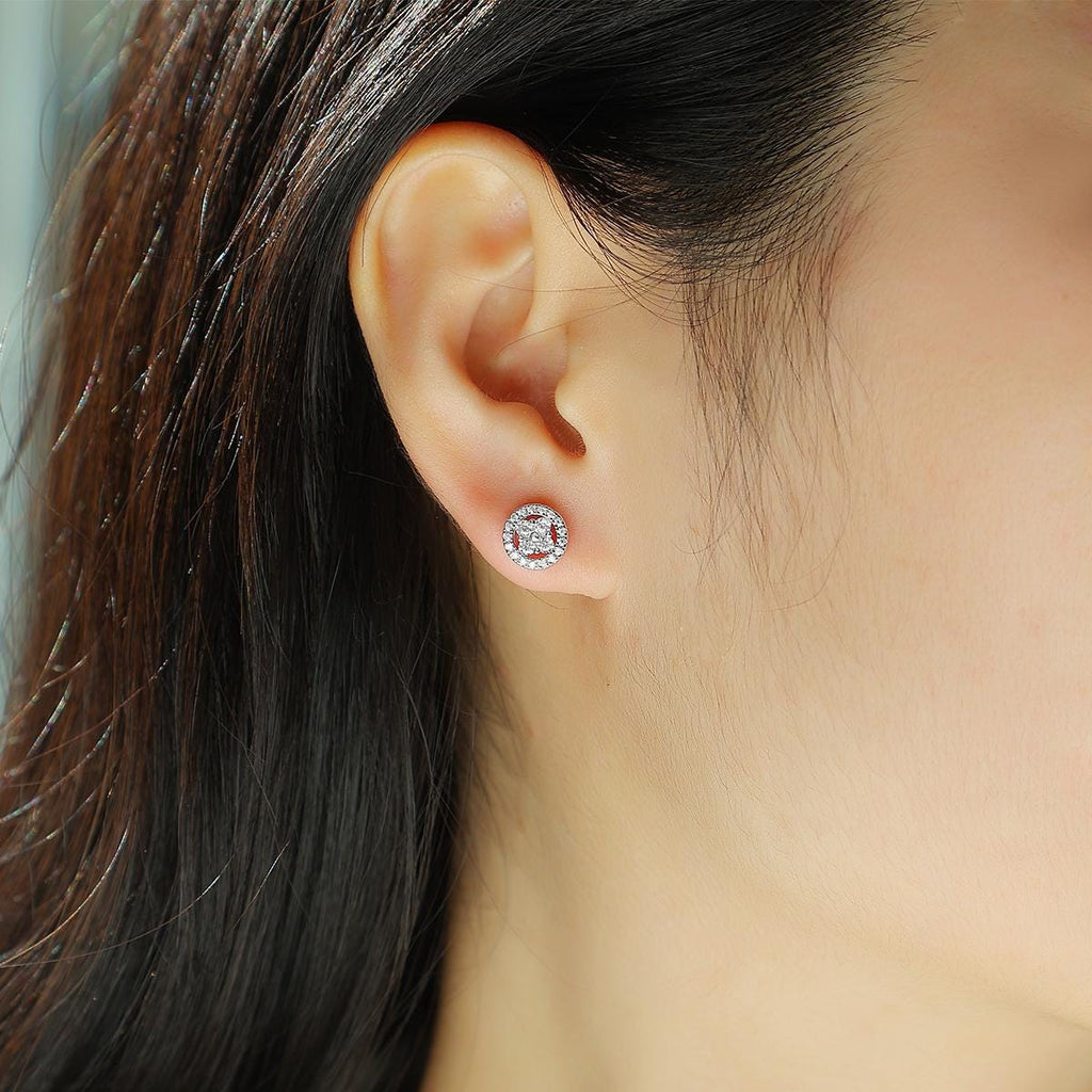 Halo Moissanite Stud Earrings, 18K White Gold Plated Sterling Silver