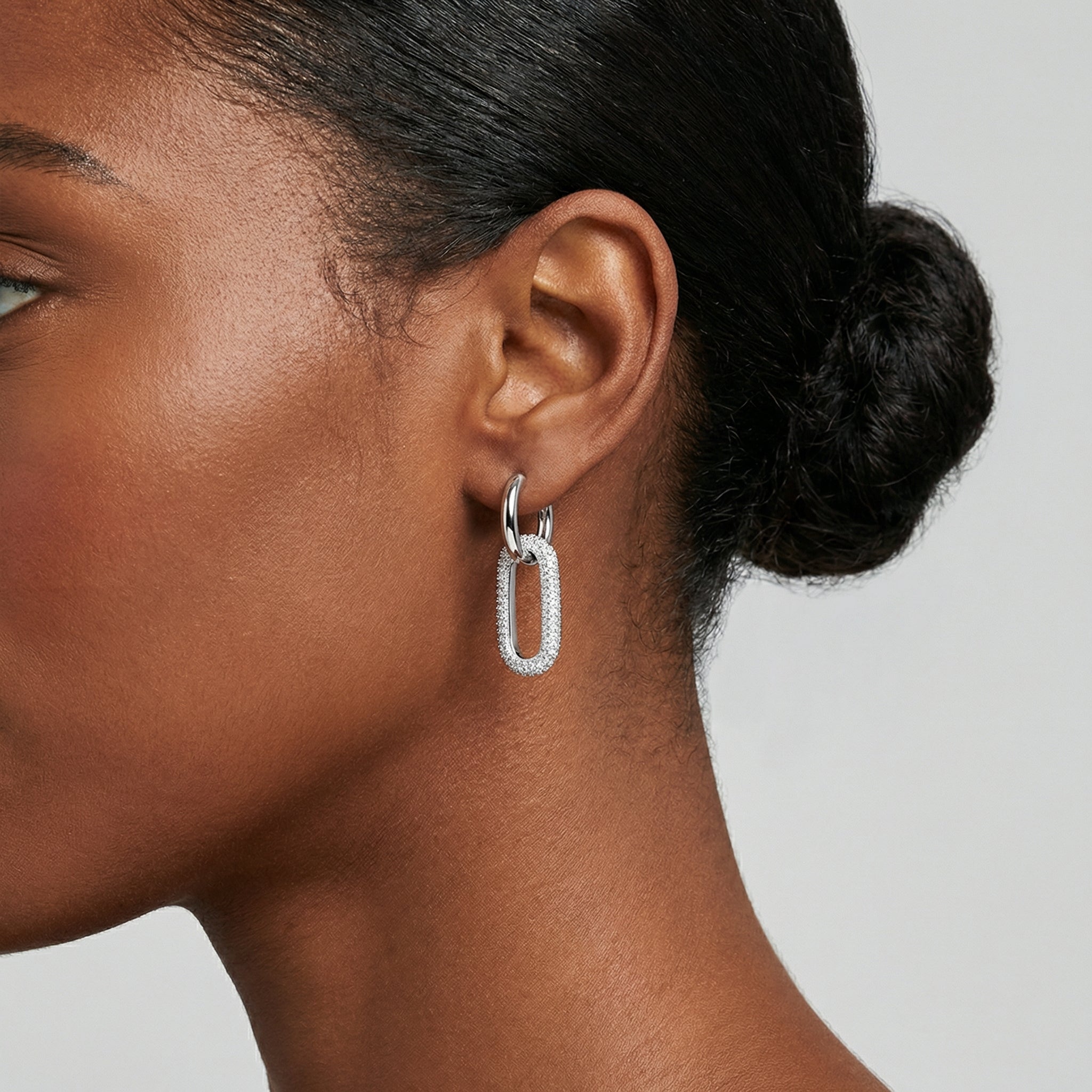 Elongated Pavé Oval Hoop Earrings