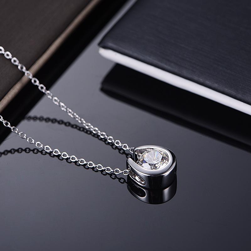 Horseshoe Moissanite Pendant Necklace in 925 Sterling Silver with White Gold Plating - 1.0 ct