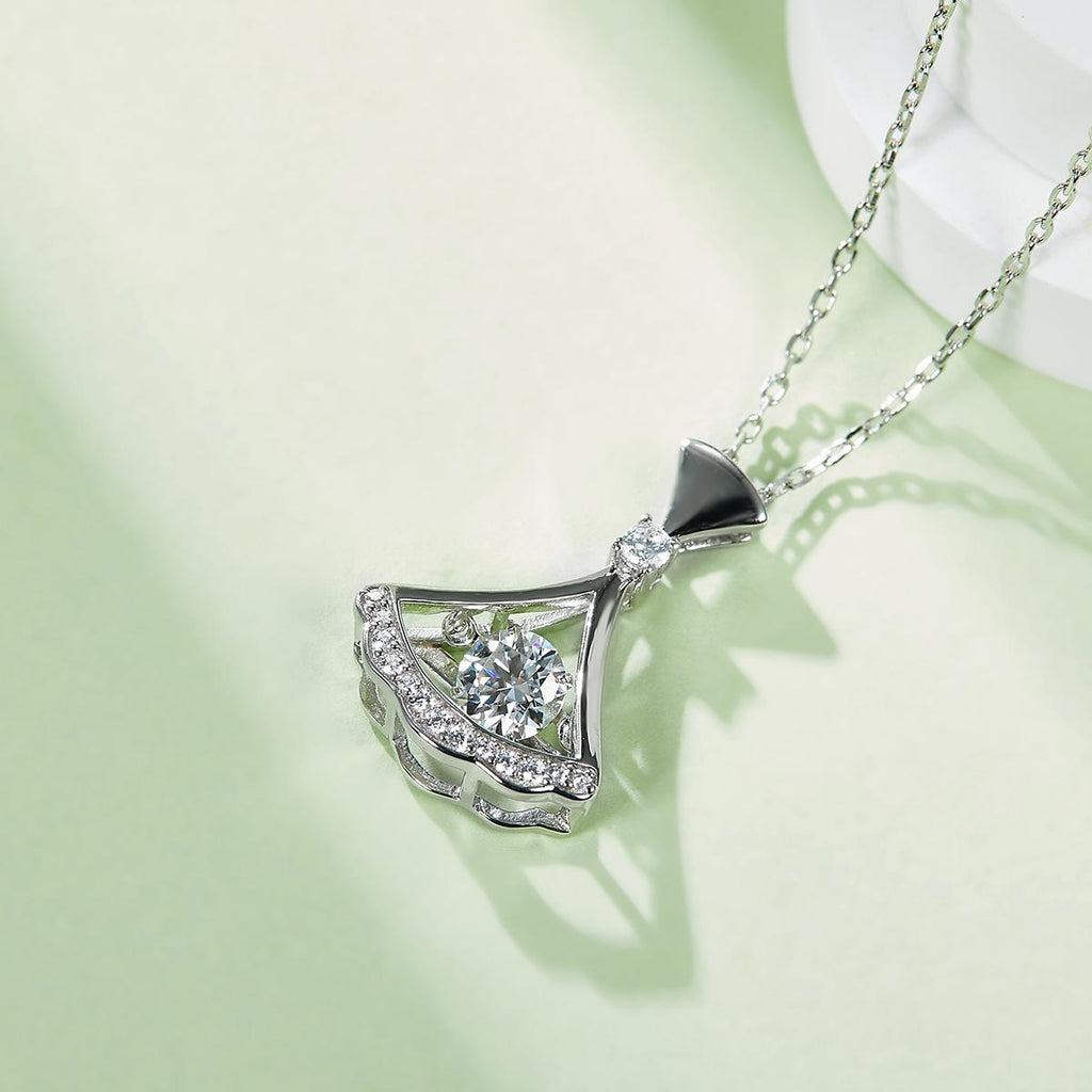 Skirt Dance Moissanite Necklace in 925 Sterling Silver with White Gold Plating - 0.5 ct