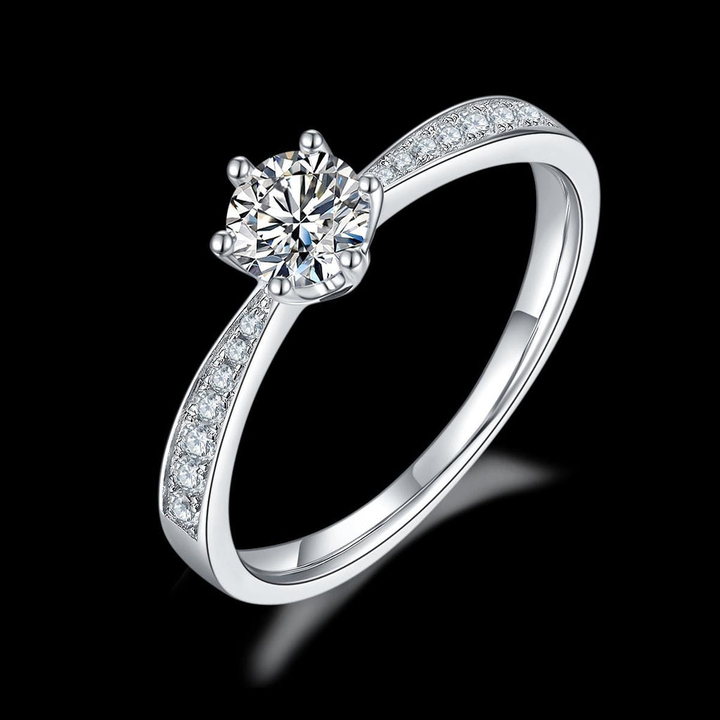Micro-Pavé Moissanite Solitaire Ring in 925 Sterling Silver with White Gold Plating -0.5 ct