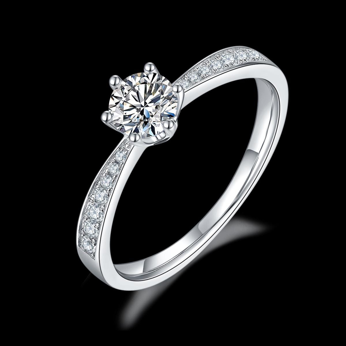 Micro-Pavé Moissanite Solitaire Ring in 925 Sterling Silver with White Gold Plating -0.5 ct