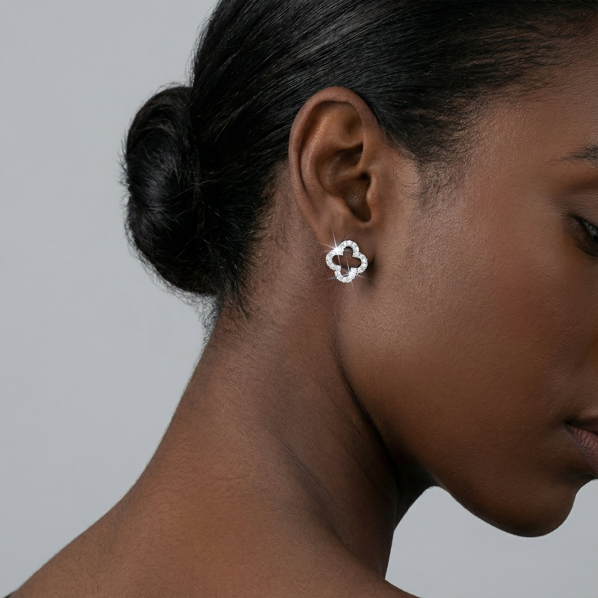 Four‑Leaf Clover Moissanite Stud Earrings