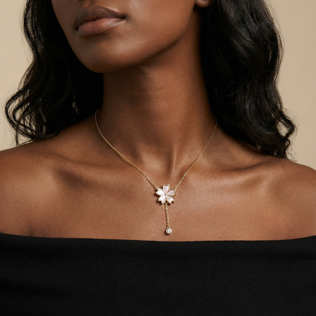 Cherry Blossom Mother of Pearl Drop Necklace