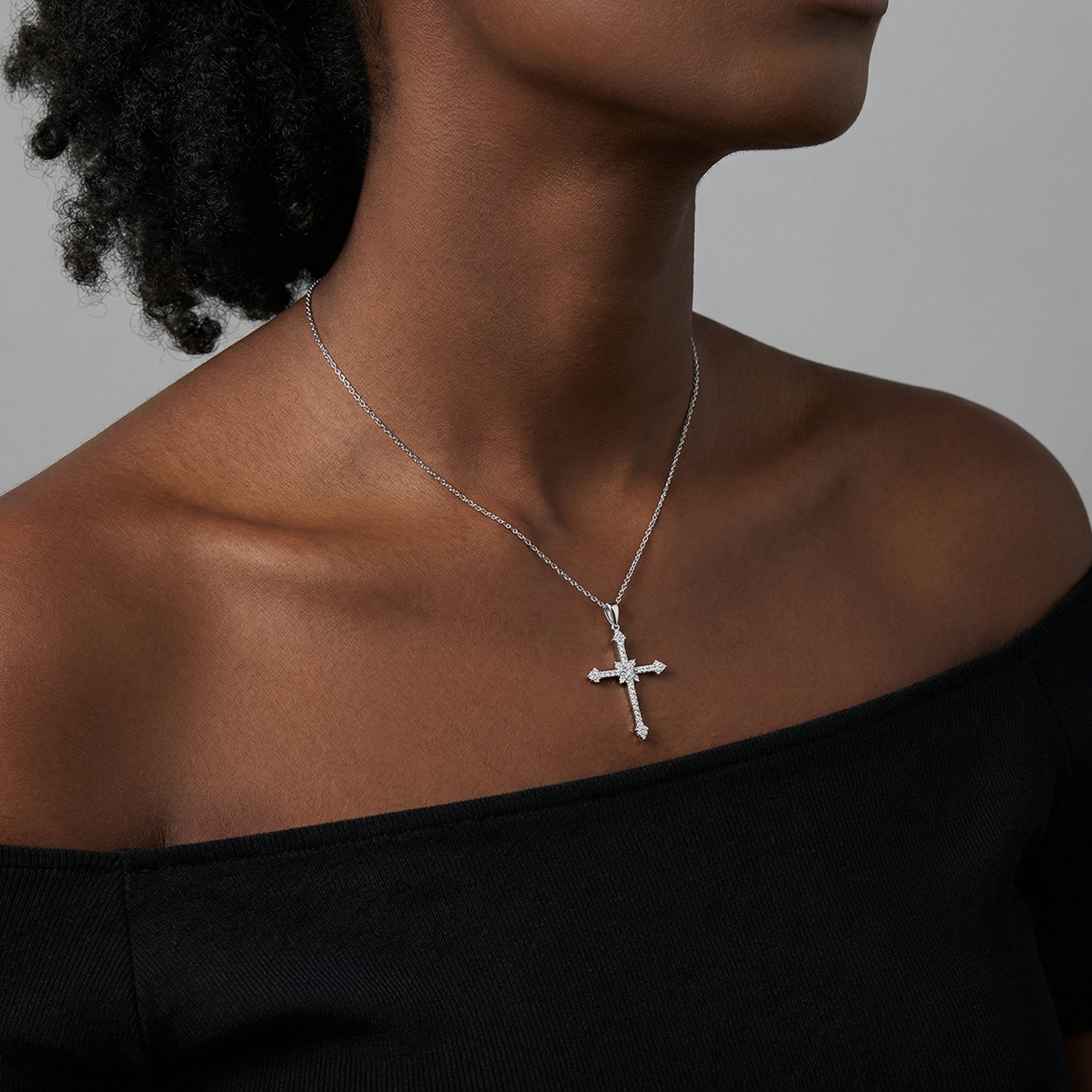 Pavé Cross Moissanite Pendant Necklace