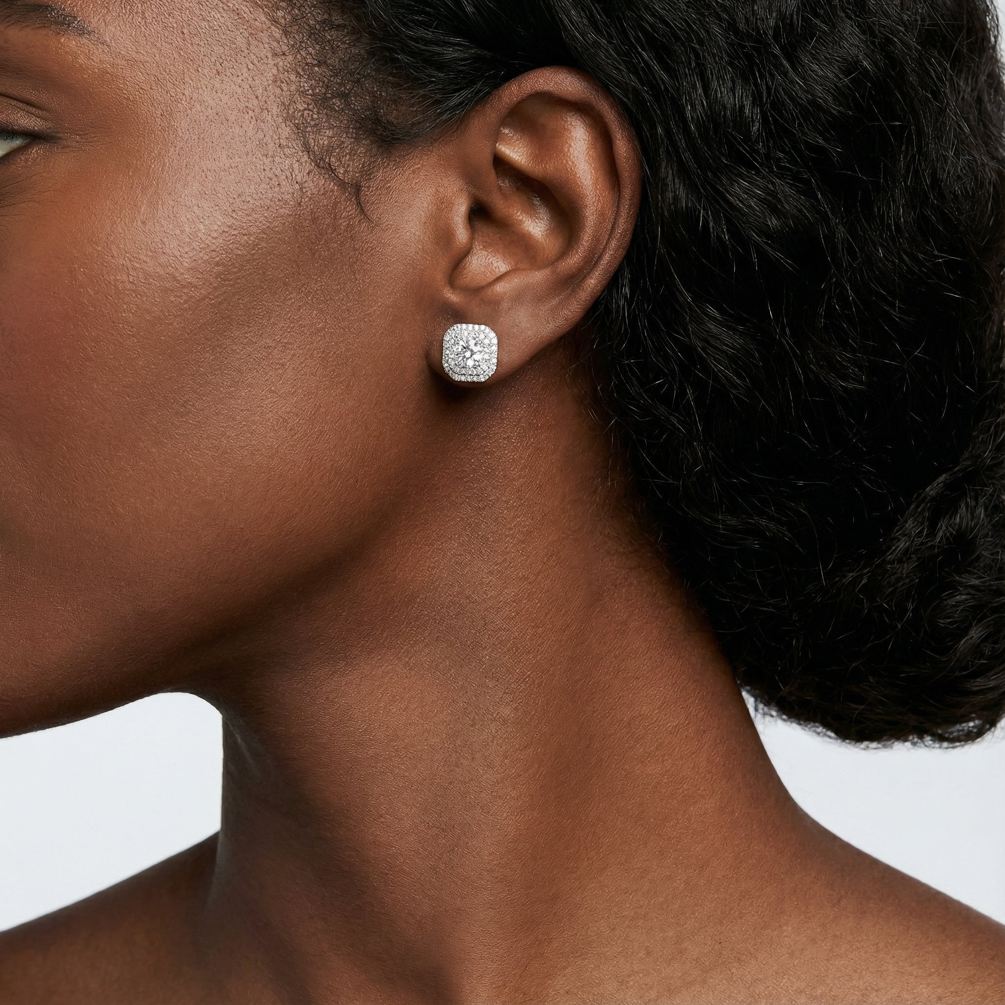 Cushion Cut Double Halo Moissanite Stud Earrings