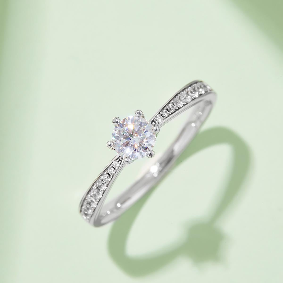 Micro-Pavé Moissanite Solitaire Ring in 925 Sterling Silver with White Gold Plating -0.5 ct